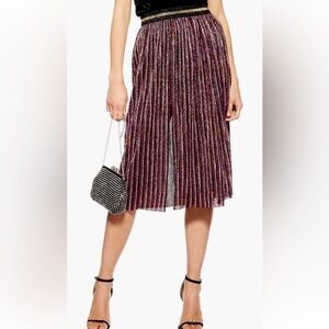 Topshop Metallic Plisse Midi Skirt 6 NWT